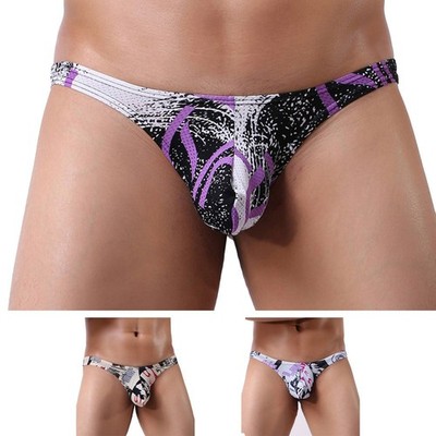 Atmungsaktiver Mesh Herren Tanga Unterwäsche mit Beutel bedrucktes Muster bequem
