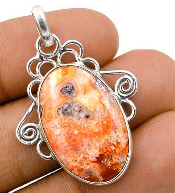 Natural Laguna Lace Agate 925 Sterling Silver Pendant 1" Long @1-3