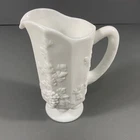 West Moreland Vintage Milk White Glass Footed Pitcher Jug Juice Paneled Grape