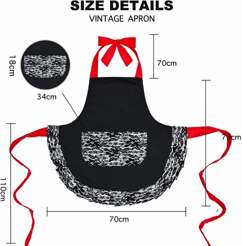 Retro Women Sexy Lace Apron with Pocket Ruffle Dress Kitchen Cooking Bib Aprons - Picture 4 of 14