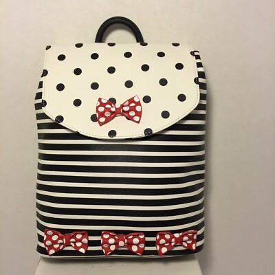 Disney Backpack Minnie Mouse Black White Striped Bag Loungefly Disney Minnie Mouse Black and White Polka Dot Mini  main image 4