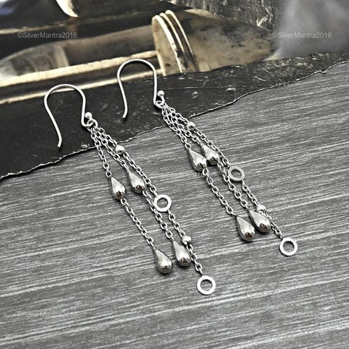 Handmade Indian Jewellery 925 Solid Sterling Silver Dangle Earrings A63 - Picture 5 of 7