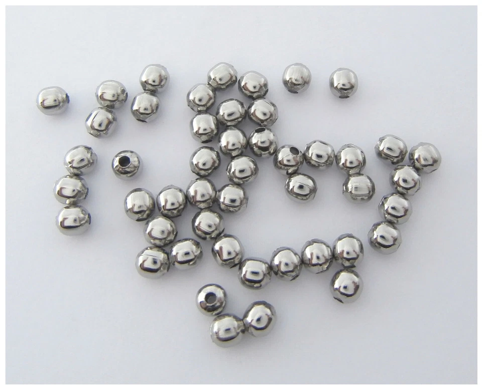 100 x EDELSTAHL Perlen Ø 3 mm Spacer Metall Stopper Hohlkugeln rund silber <3 - Bild 2 von 3