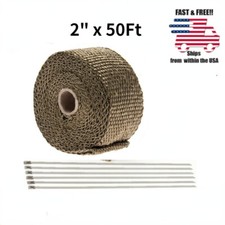 2 X 50ft Roll Titanium Header Turbo Pipe Manifold Exhaust Heat Wrap Tape 6 Ties