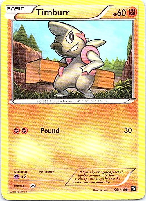 Timburr 58/114 Pokemon Black & White Regular Light Play
