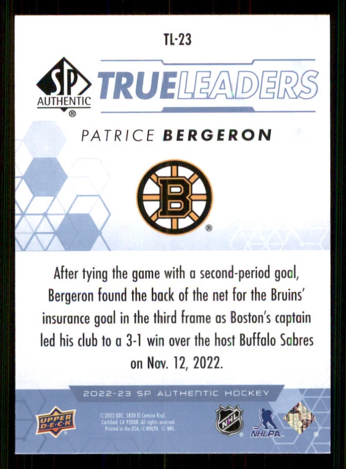 2022-23 SP Authentic True Leaders Blue #TL23 Patrice Bergeron - Image 2 of 2