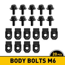 For Toyota Lexus Ford Body Bolts &U-nut Clips- M6-1.0 x20mm Long- 10mm Hex- 20pc