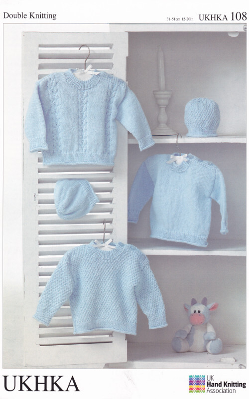 Double Knitting Pattern Baby DK Long Sleeved Jumpers Hat Ribbed Detail UKHKA 108
