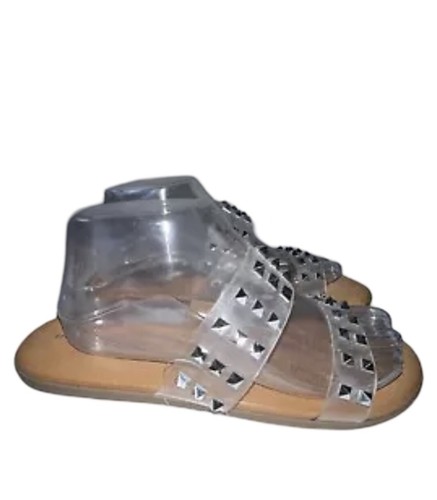 Sandali MADDEN GIRL argento trasparente borchie doppio cinturino da donna taglia 10M NUOVI - Foto 2 di 10
