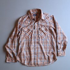 vintage Levis Western Pearl Snap Cowboy Shirt Plaid Mens XL Thin 1980s 80s Brown