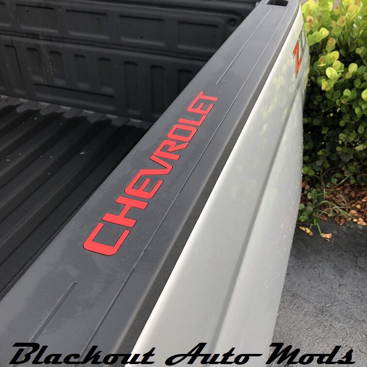Red Bed Rail Letters For Silverado 2019-UP - ABS Plastic Self-Adhesive Inserts