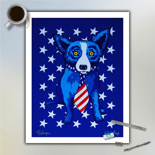 Print on Canvas Animals Poster Art Painting Blue Dog Home Wall Decor 16x20