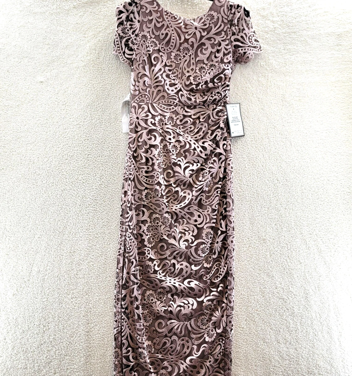 JS COLLECTION Embroidered Mesh Flutter Sleeve Long Gown Women s 6 Blush Slit eBay