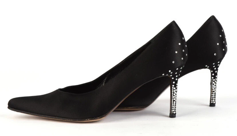 Christian Dior chaussures de soirée soie noire à talons diamant taille 39