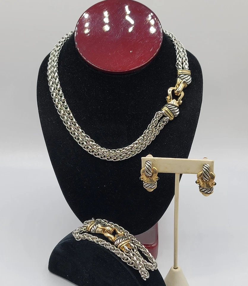 Juego de 3 piezas de colección gargantilla pulsera pendientes cabujón hebilla herradura broche joyería  Foto 4 de 4