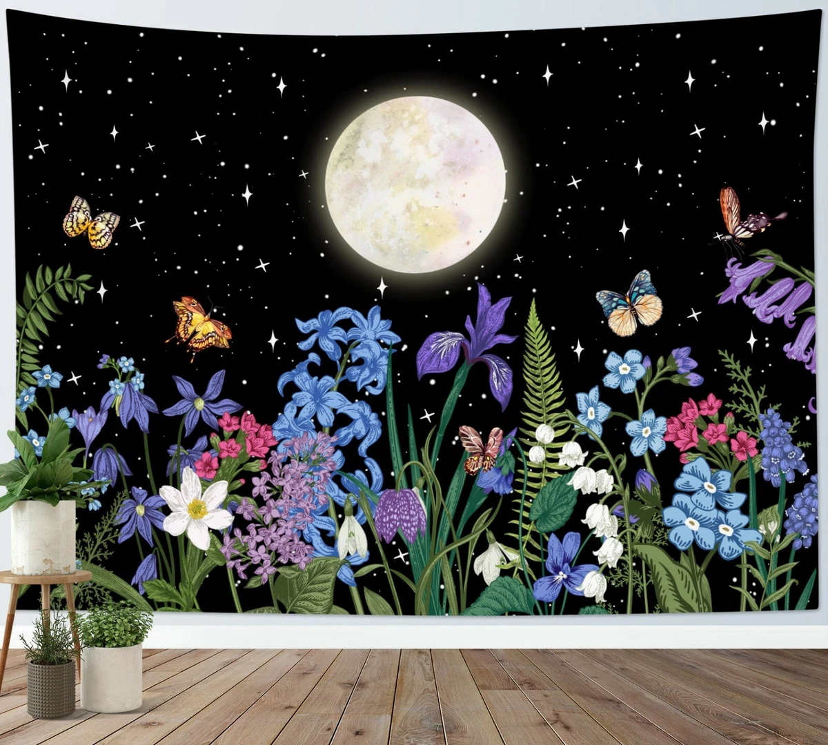Flower Butterfly Moon Tapestry Boho Psychedelic Wall Hanging