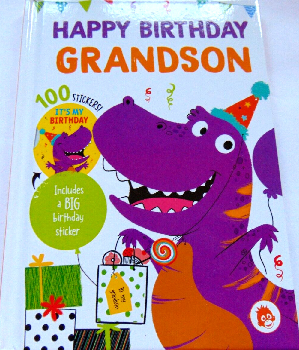 Birthday Book With 100 Stickers....Happy Birthday Grandson....Greetings Book