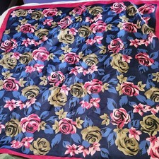 Vintage Italian Floral Square Scarf Head Wrap 30in Polyester Blue Pink Green