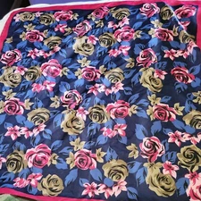 Vintage Italian Floral Square Scarf Head Wrap 30in Polyester Blue Pink Green 