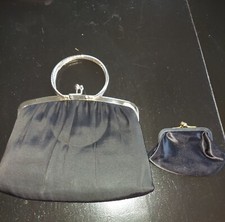 Vintage H L Black Evening Handbag With Coin Purse