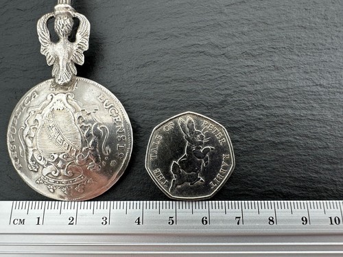 Antike Silber Münzschale Löffel, RESPUBLICA LUCENSIS Scudo 1700er, 51gm - Bild 13 von 16