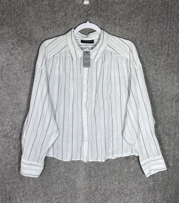 Lane Bryant No Peek Top Womens Size 20 White Blue Striped Button Up Blouse NWT