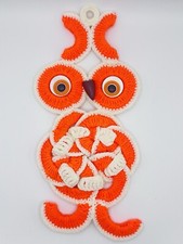 1970s Crochet Owl Wall Hanging Bright Colors Handmade