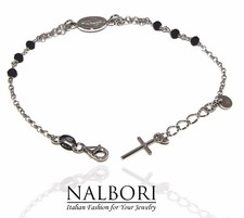 bracciale rosario argento 925 cristallo nero madonna miracolosa croce regolabile