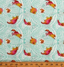 Cotton Tula Pink Beasts Trash Raccoons Animals Teal Fabric Print by Yard D602.84