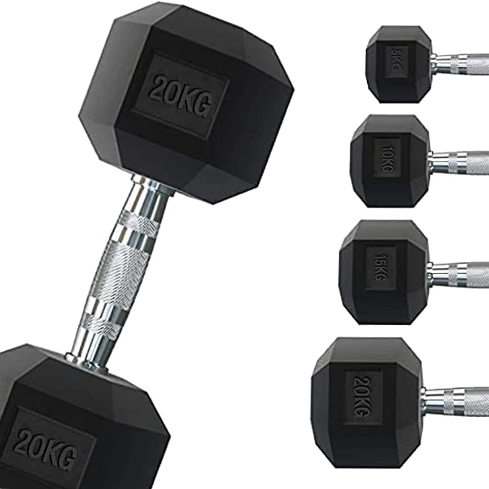 1KG-50KG Rubber Hex Dumbbell Fitness Home Gym Exercise Strength Weight Set Pair