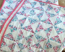 Baby Girl Quilt. Pink/teal/White 38X47 Quilt. Hour Glass Design Quilt.