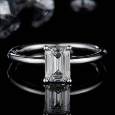 Image of 2.00 Ct Emerald Cut Moissanite Solitaire Engagement Ring 14k White Gold Plated