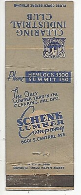 VINTAGE ADVERTISING MATCHBOOK COVER~CHICAGO~SCHENK LUMBER CO