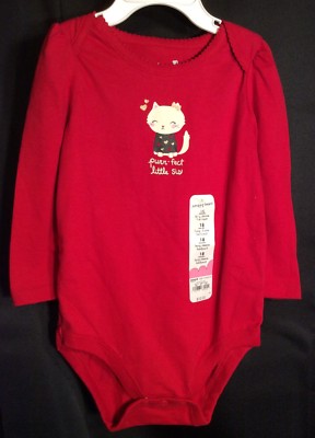 NWT Infant Girls Jumping Bean PURR-FECT LITTLE SIS 18M Red Sister Bodysuit Shirt