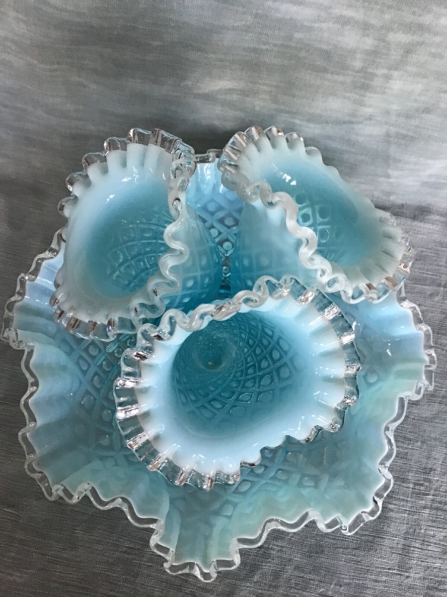 フェントン　ブルーオパルセント　ダイヤモンドレース　ディッシュ　大皿 Fenton Diamond Lace - Etsy