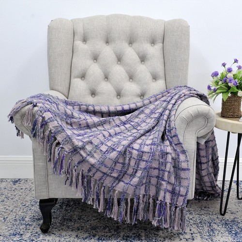 Boho Multi-Color Chenille Knitted Throw Blanket with Decorative Tassels Cozy - Picture 9 of 60