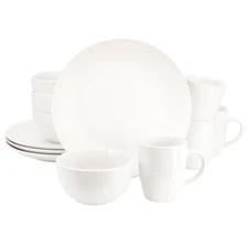 Gibson Home Everyday Plus 12 Piece Round Stoneware Dinnerware Set in White