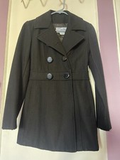 Maria Womens Black Winter Peacoat Jacket Small Button Down