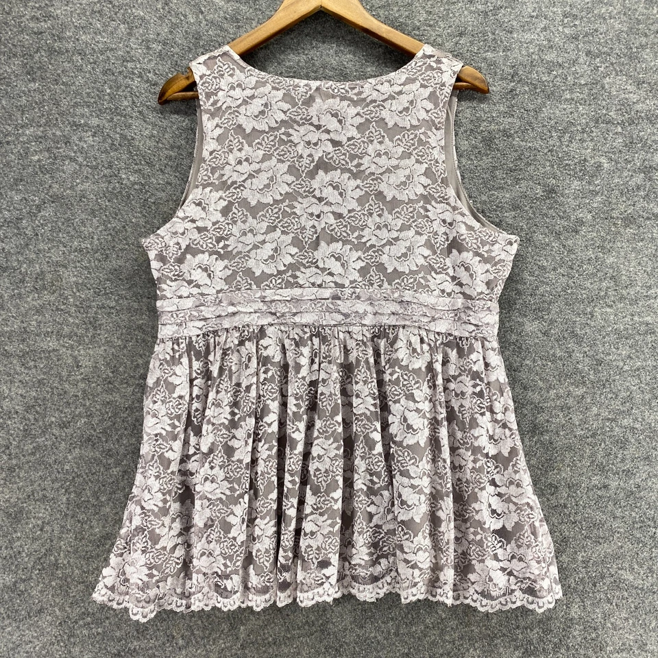 Blusa Diálogo Mujer L Grande Gris Floral Cuello en V Sin Mangas Correa Ancha Forrada Foto 2 de 4