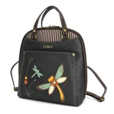 NEW CHALA BLACK DRAGONFLY CONVERTIBLE BACKPACK PURSE FAUX LEATHER CANVAS