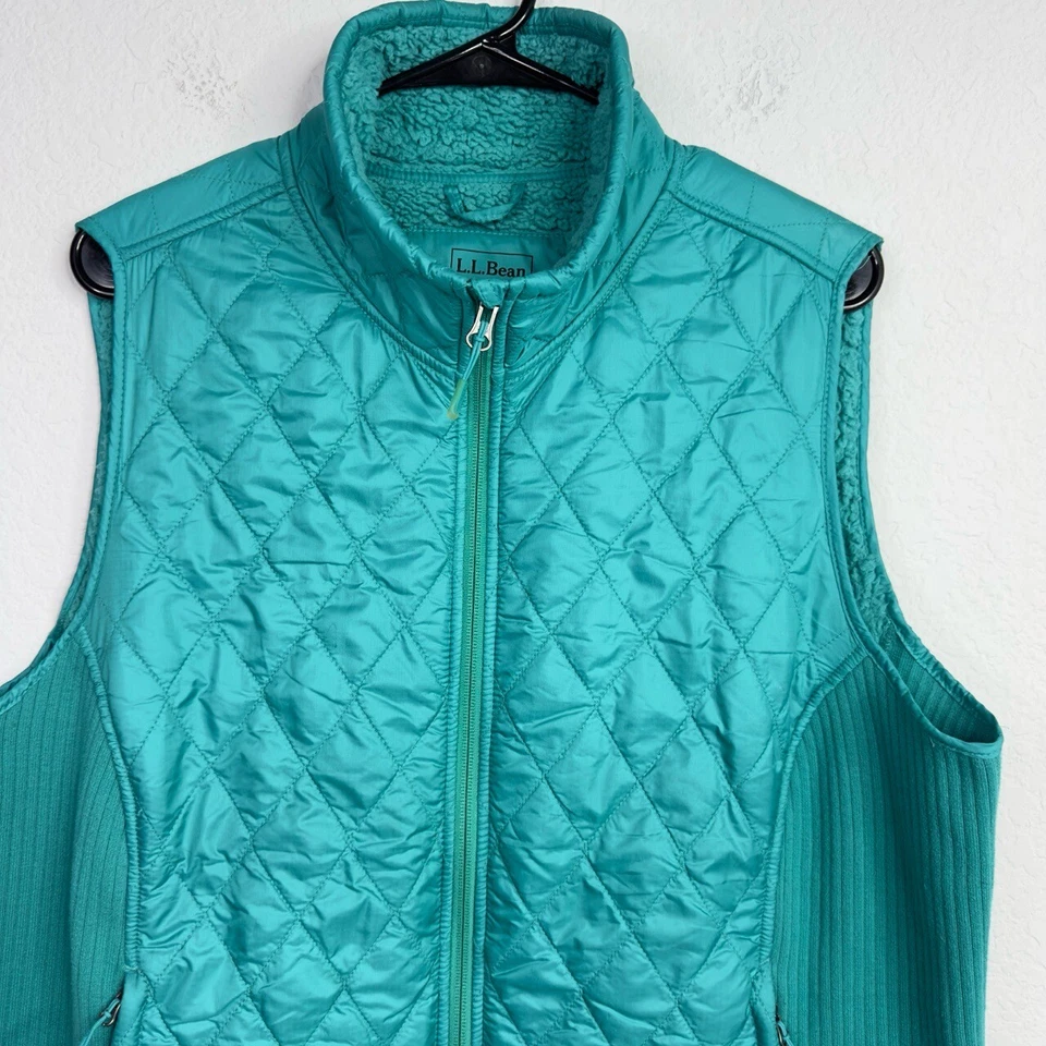 L.L.Bean Vest Womens 1X Teal Quilted Zip Fleece Lined Hiking Outdoor Active - Image 3 of 4