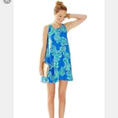 Lilly Pulitzer Swing Mini Dress She Got Sole Blue Crush Sleeveless Small S