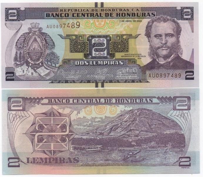 Honduras - 2 Lempiras 2022 UNC P. 97 Lemberg-Zp | eBay