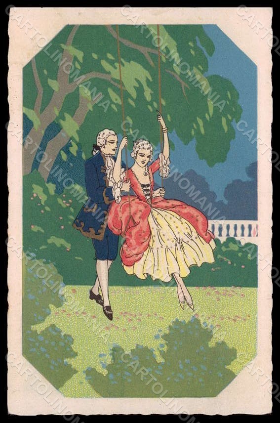 Artista Firmato Meschini Lady Romantico Coppia Art Decò Serie 2268 pz VK7636
