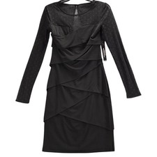 White House Black Market Instantly Slimming Black Tiered Mesh Sleeve Dress 4