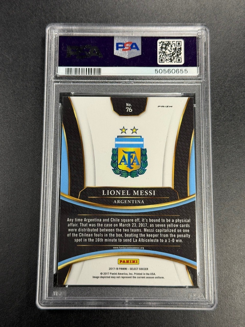 LIONEL MESSI 2017 PANINI SELECT #76 SILVER PRIZM PARALLEL PSA 9 ARGENTINA view 2