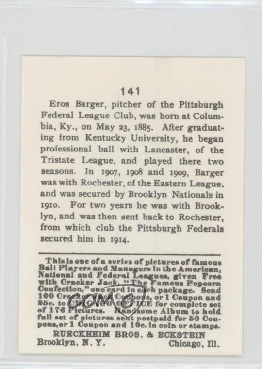 1983 Renata Galasso Cracker Jack Reprints Eros Barger #141 - Image 2 of 2