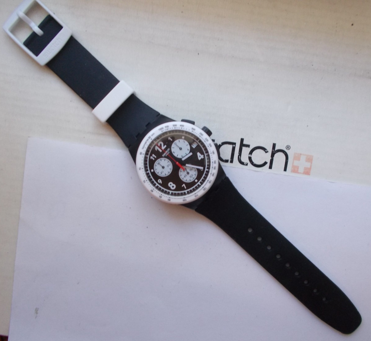 SWATCH CHRONO PLASTIC " NOTHING BASIC ABOUT BLACK… - image 1