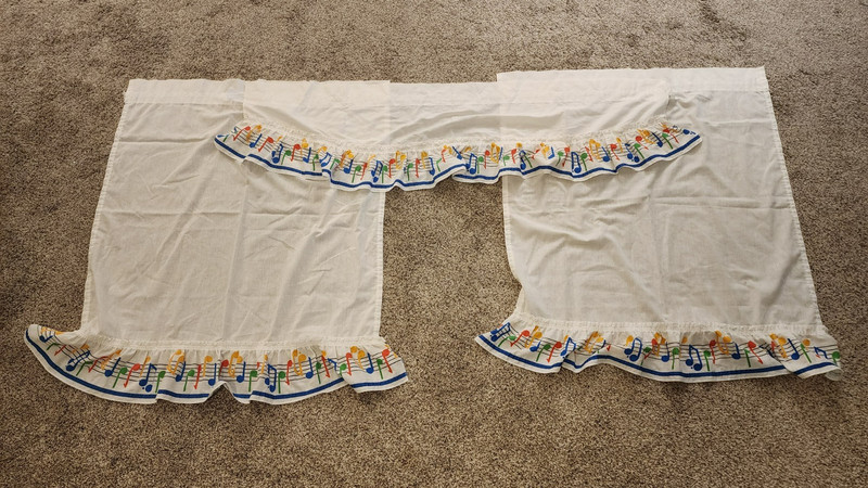Vintage white with colorful music notes 2 Curtain Panels & Runner - Ruffles, USA