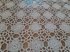 Vtg Crochet Lace Tablecloth 63.5" X 42" Rectangle Cotton Ecru Floral Pattern